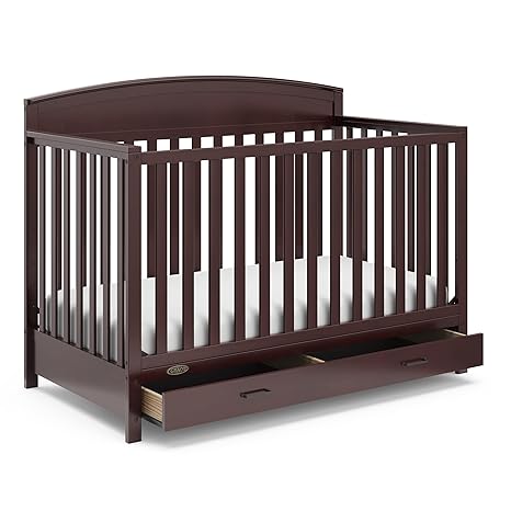 Benton 5-in-1 Convertible Crib with Drawer (Black) - Converts from Baby Crib to Toddler Bed,