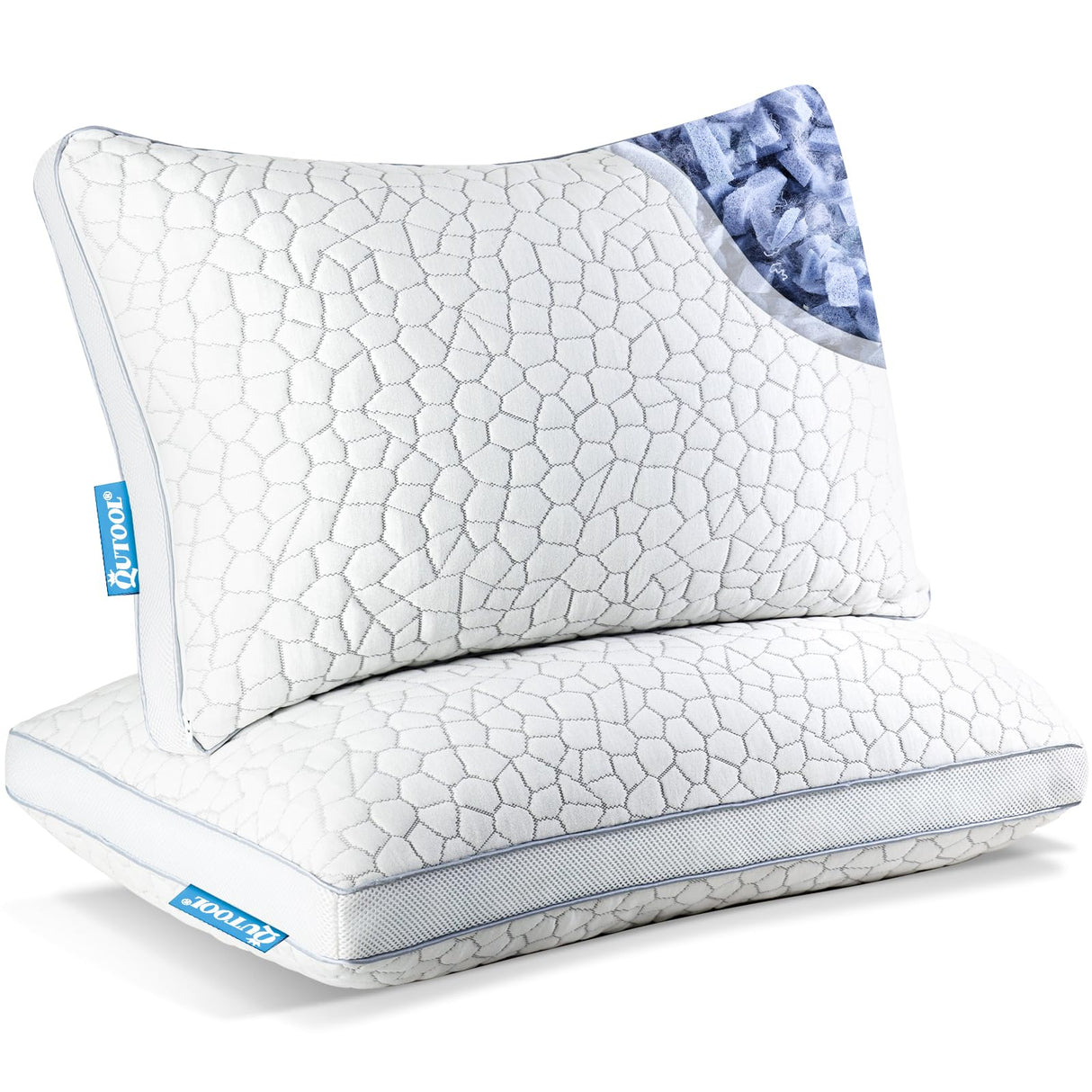 QUTOOL Shredded Memory Foam King Pillows 2 Pack, Adjustable Gel Pillows for Side Stomach and Back Sleepers Luxury Bed Pillow with Washable Cover