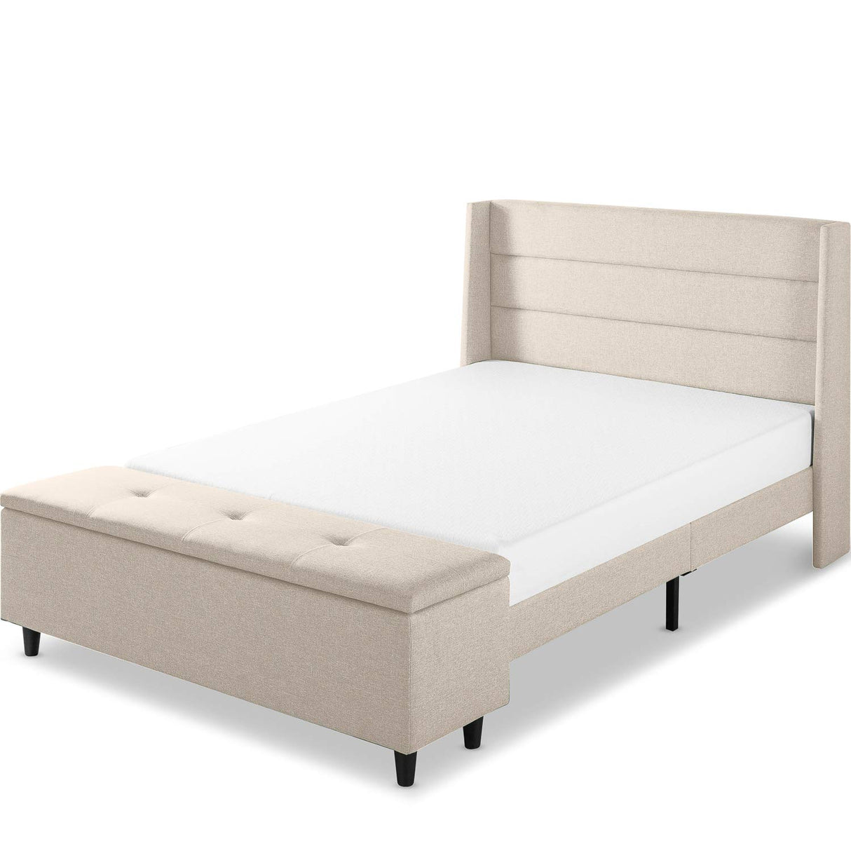 Platform Bedswith Headboard andBedside Storage-Ottoman Beige
