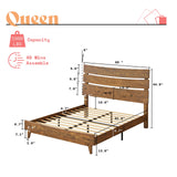 Queen Size Solid Wood Platform Bed Frame with Wooden Headboard, No Box Spring