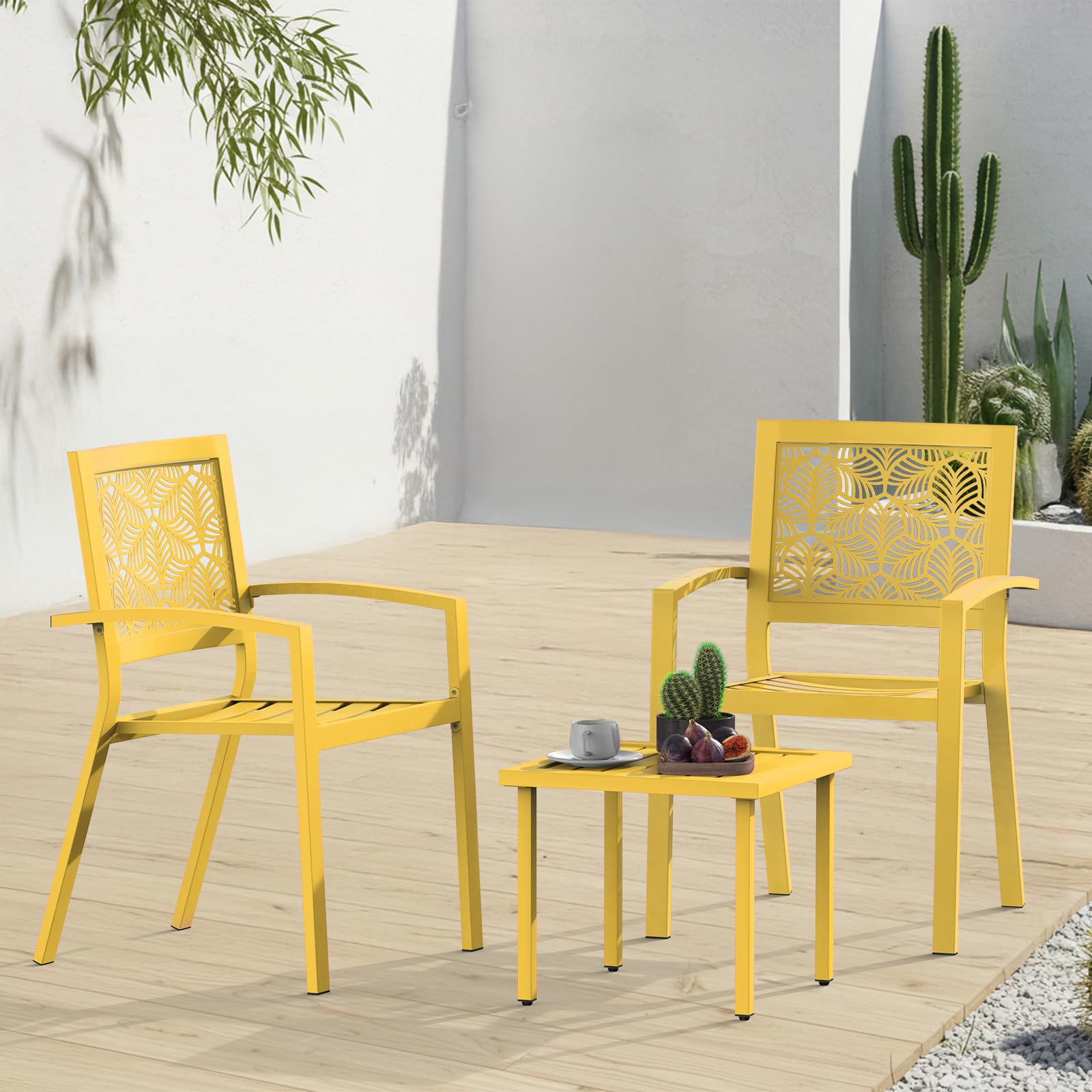 Outdoor Bistro Set for 2, Stackable Modern Porch Furniture Set