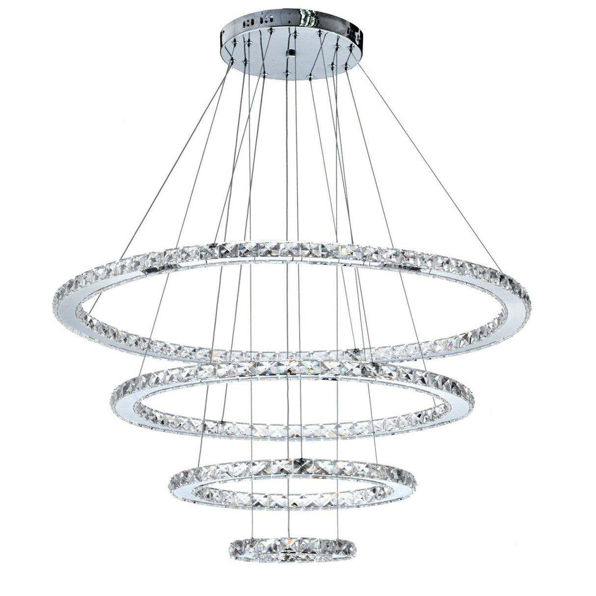 Modern Crystal Chandelier 4 Rings Adjustable Ceiling-Lighting Creative Simple Dining