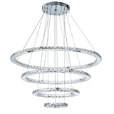 Modern Crystal Chandelier 4 Rings Adjustable Ceiling-Lighting Creative Simple Dining