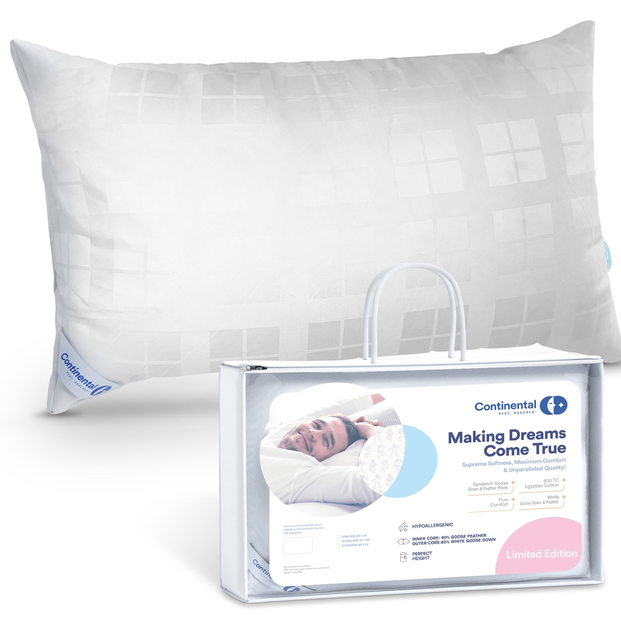 Down Pillow Limited Edition Goose Down Feather Bed Pillow Thick Luxury Firm for Back & Side Sleepers