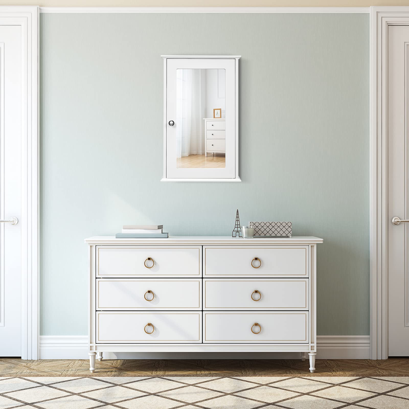 Wall Mounted Bathroom Cabinet, 2-in-1 Mirror Medicine Cabinet w/ 3 Heights Adjustable
