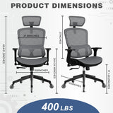 resiova Office Chair Ergonomic Computer Chair,High Back Mesh Chairs,Computer Chair with Lumbar Support and Retractable Armrests,Swivel Mesh Office Chair for Home Office and Study,Grey