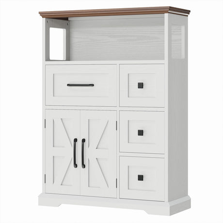 Farmhouse Storage Cabinet, Bathroom Floor Cabinet with 4 Drawers & Shelves