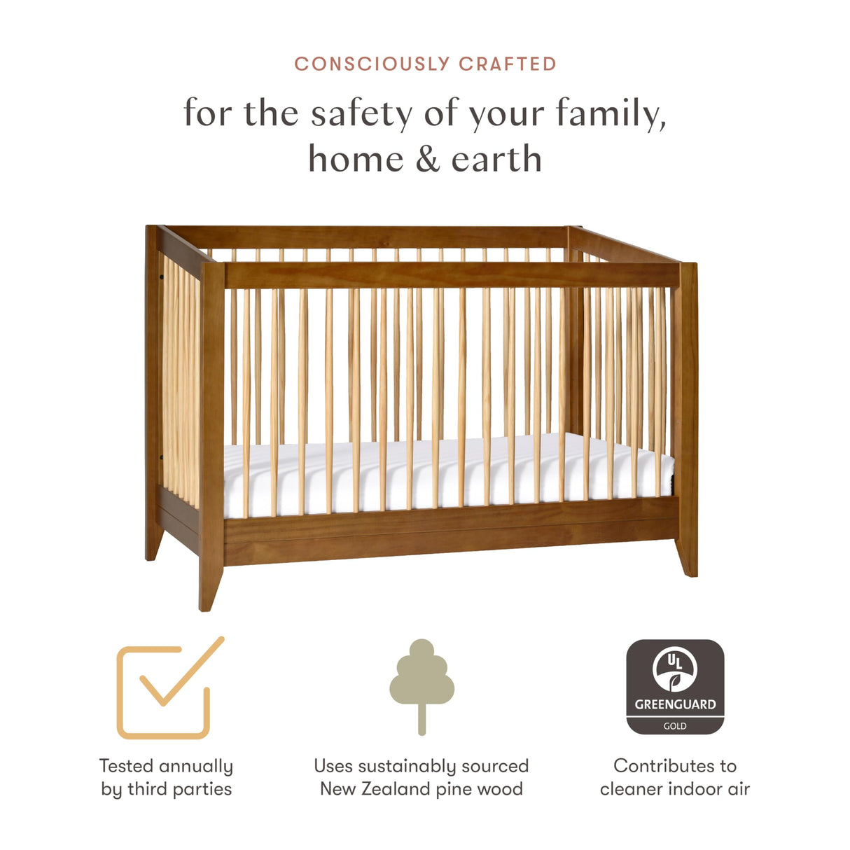 Sprout 4-in-1 Convertible Crib with Toddler Bed Conversion Kit in Chestnut and Natural,