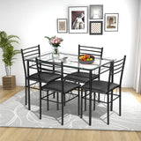 5 Pieces Dining Set 4 Person Home Kitchen Glass Top Table and Chairs Breakfast