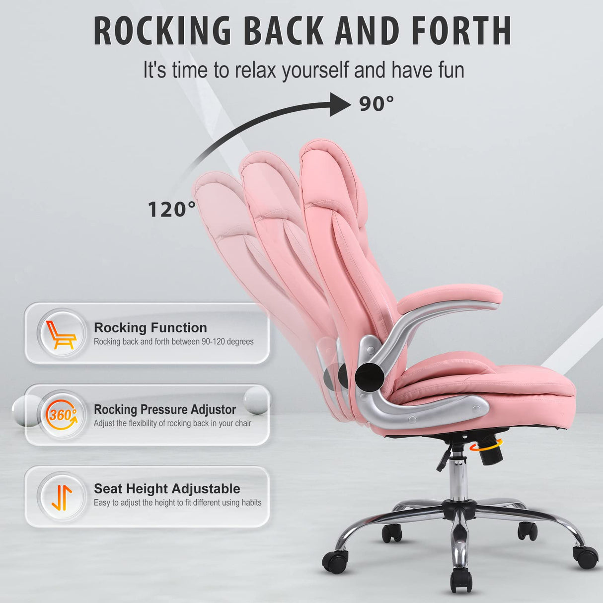 Ergonomic Executive Office Chairs with Adjustable Lumbar Support, 90-120° Rocking