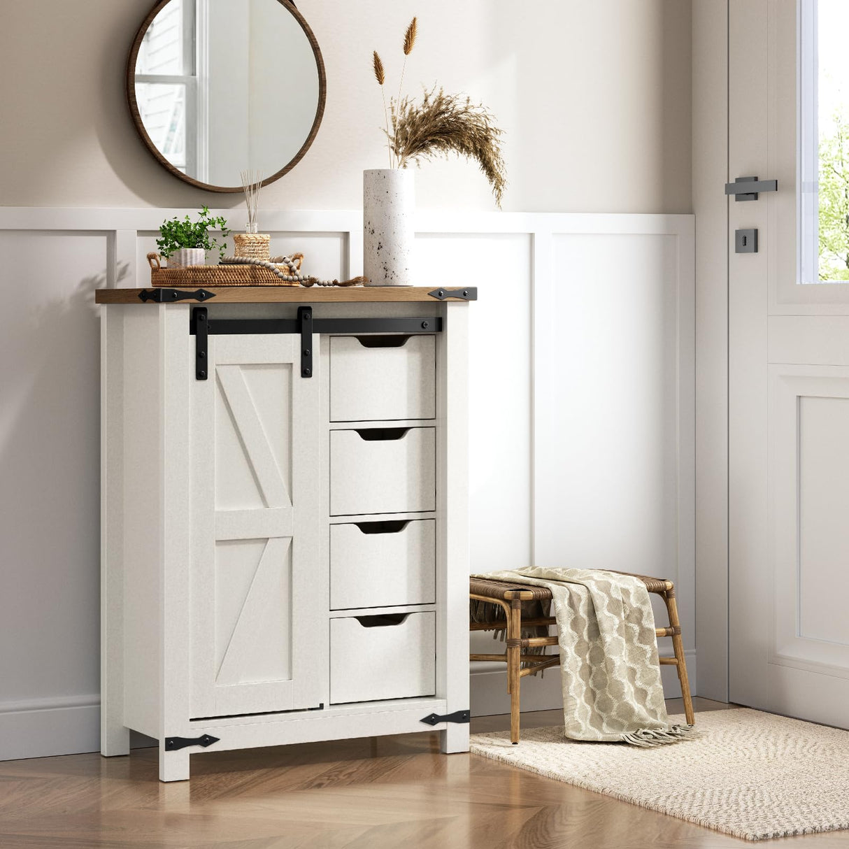 Bathroom Floor Cabinet, Farmhouse Storage Cabinet, Space-Saving Bathroom Cabinet