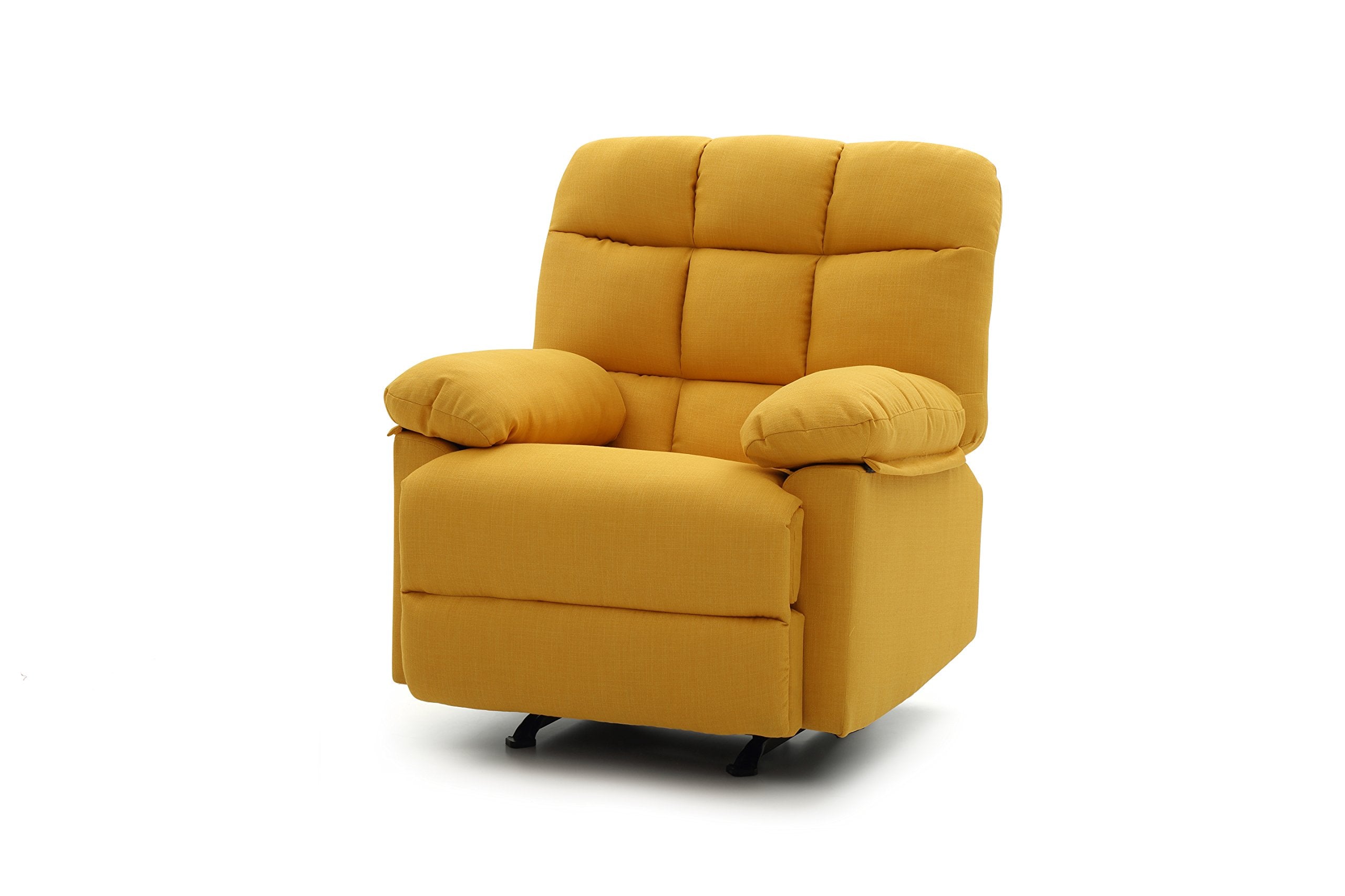 ComfyGlide Tufted Rocker Recliner Chair – Yellow Fabric with Padded Arms