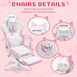 Pink Gaming Chair with Cat Ears and Footrest