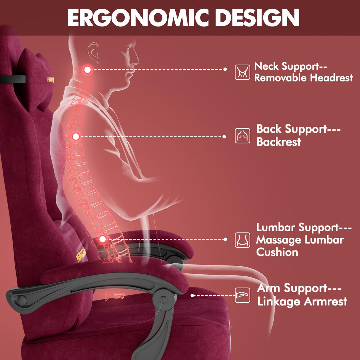 Ergonomic Gaming Chair with Footrest and Massage Lumbar Support
