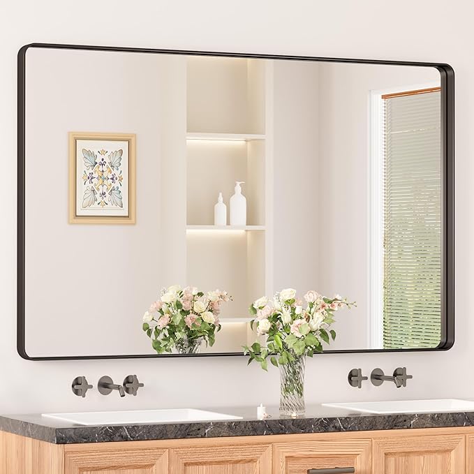 Black Mirrors for Wall, 60” x 36” Large Matte Black Bathroom Mirrors for Over Sink,