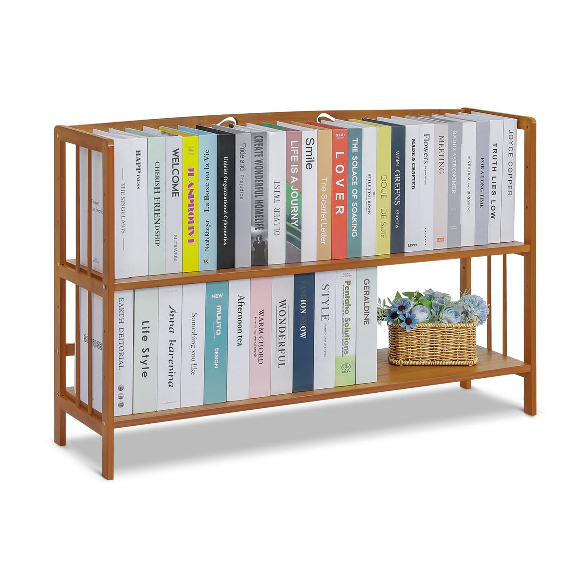 2-Tier Bamboo Open Bookshelf Adjustable Multifunctional Shelving Unit Freestanding Shelf