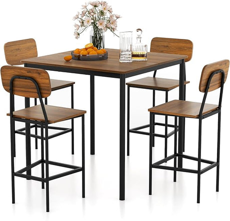 5-Piece Dining Table Set for Small Space, Kitchen Table and Chairs Set for 4 with Steel Frame,