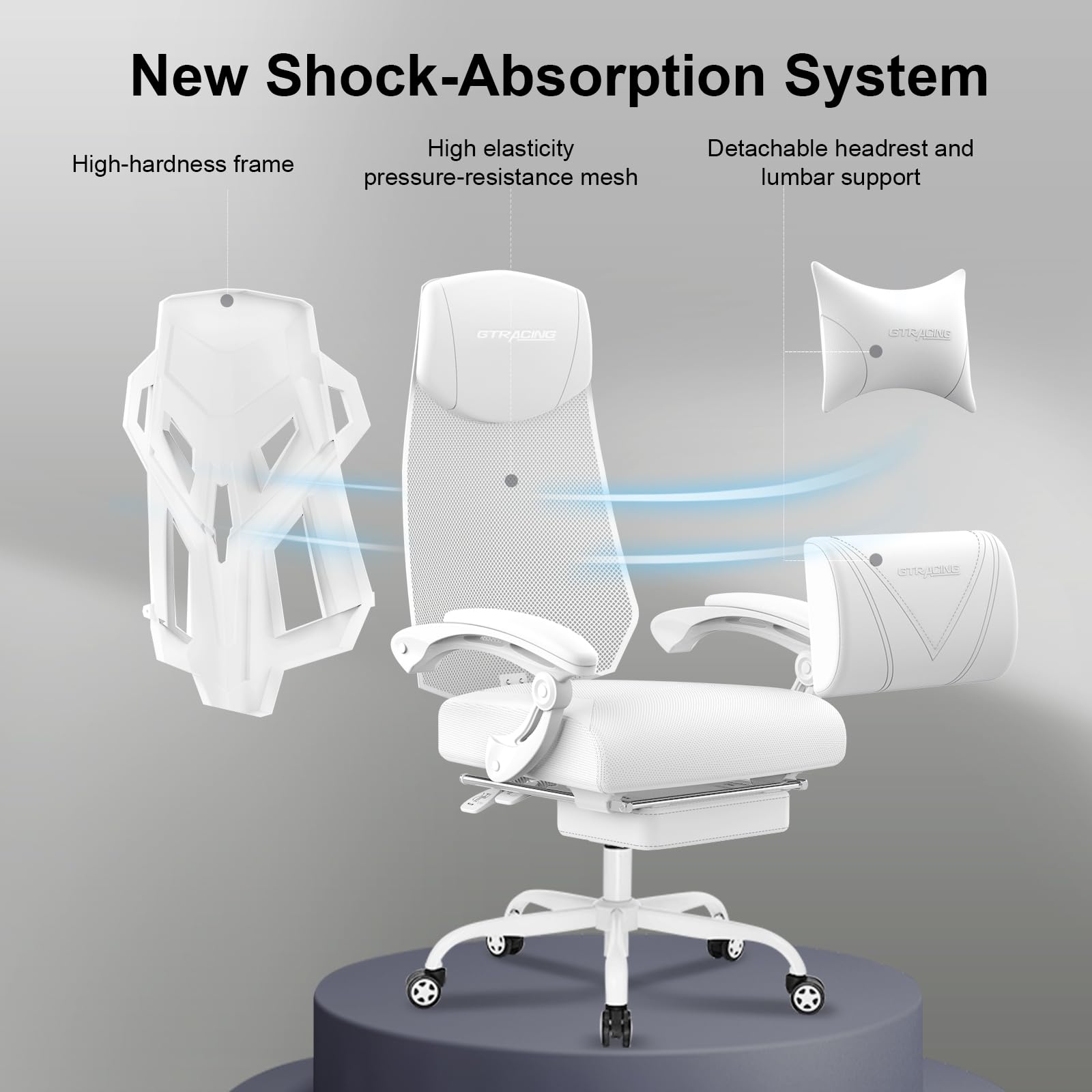 Ergonomic Gaming Chair with Mesh Back and Footrest - White
