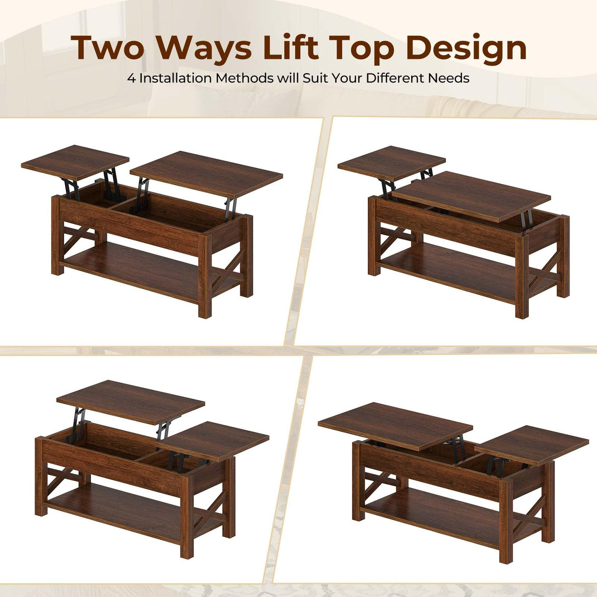 Coffee Table 47.2", 2 Way Lift Top Coffee Table with Hidden Compartment