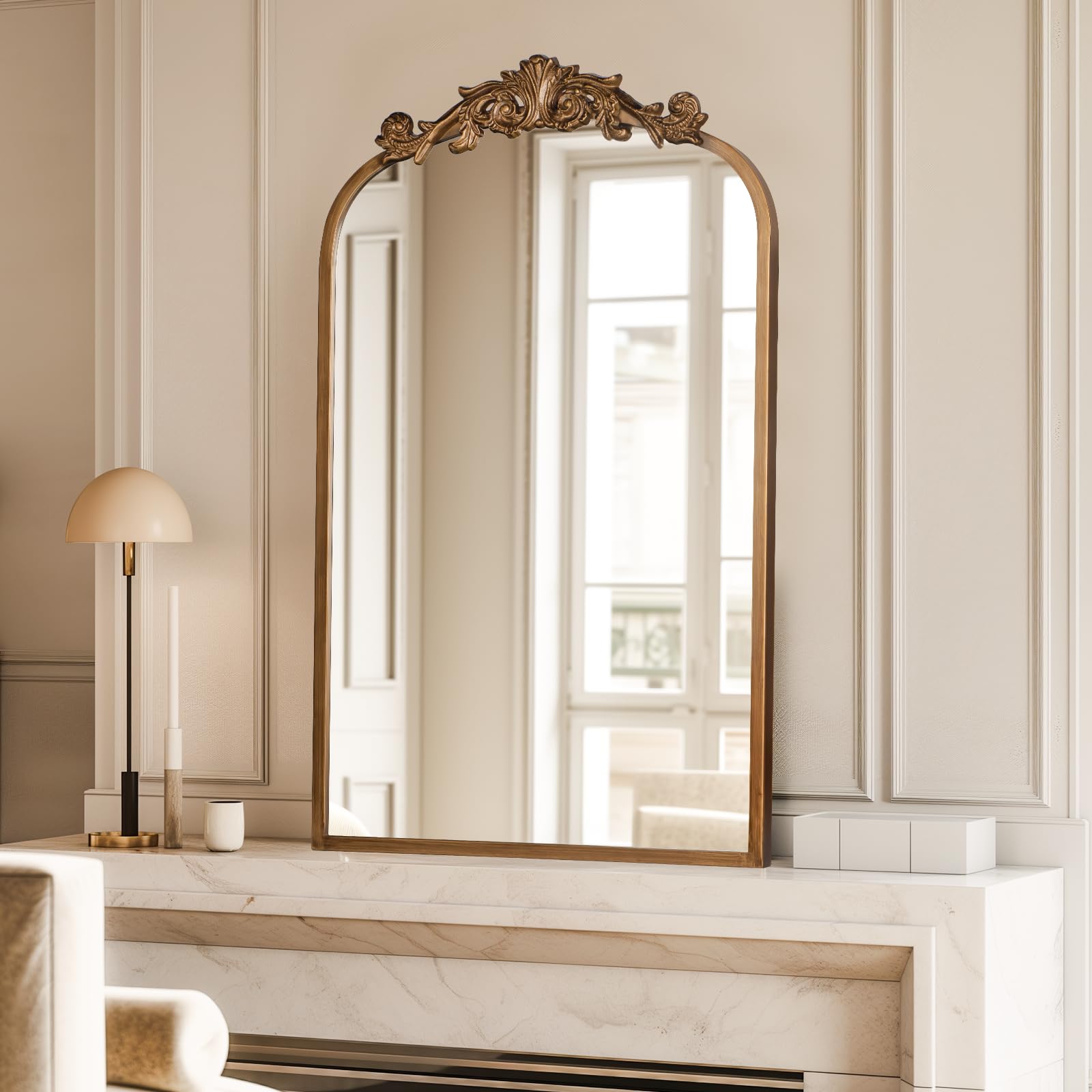 19" x 31" Gold Baroque Arched Wall Mirror