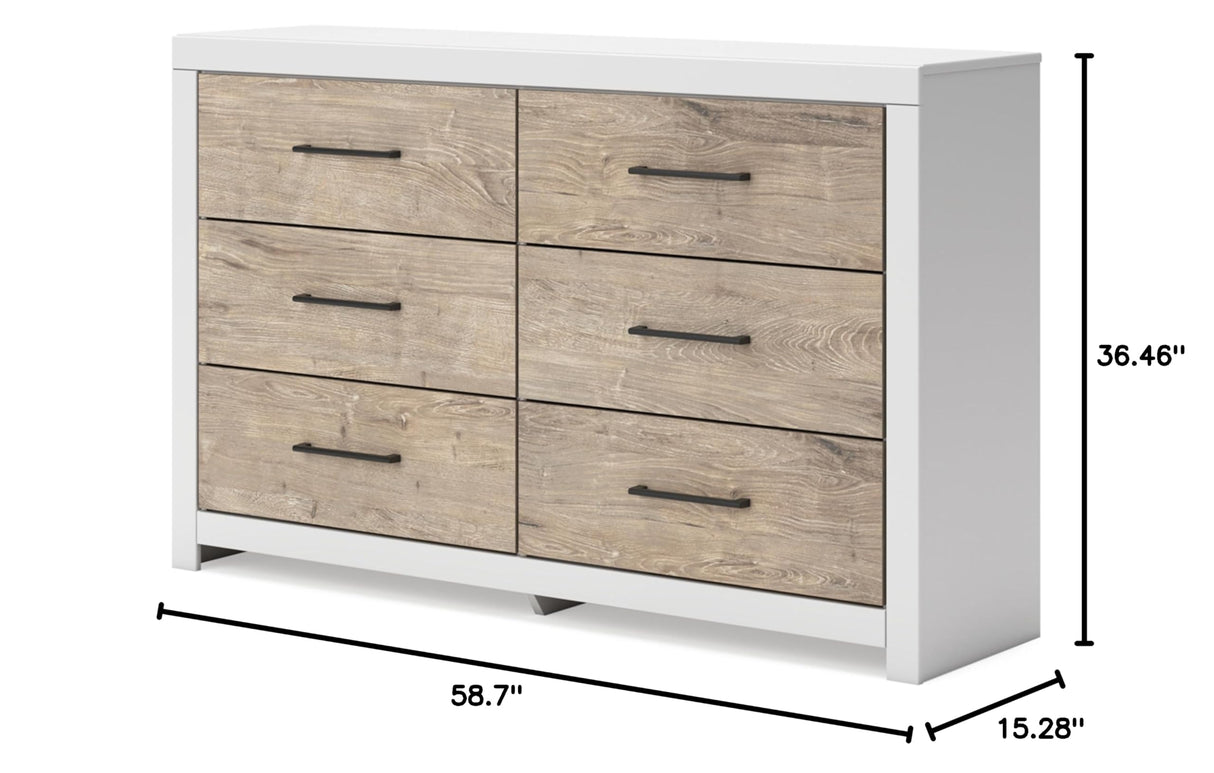 Design by Ashley Charbitt Contemporary 6 Drawer Dresser with Safety Stop for Bedroom, White & Light Brown