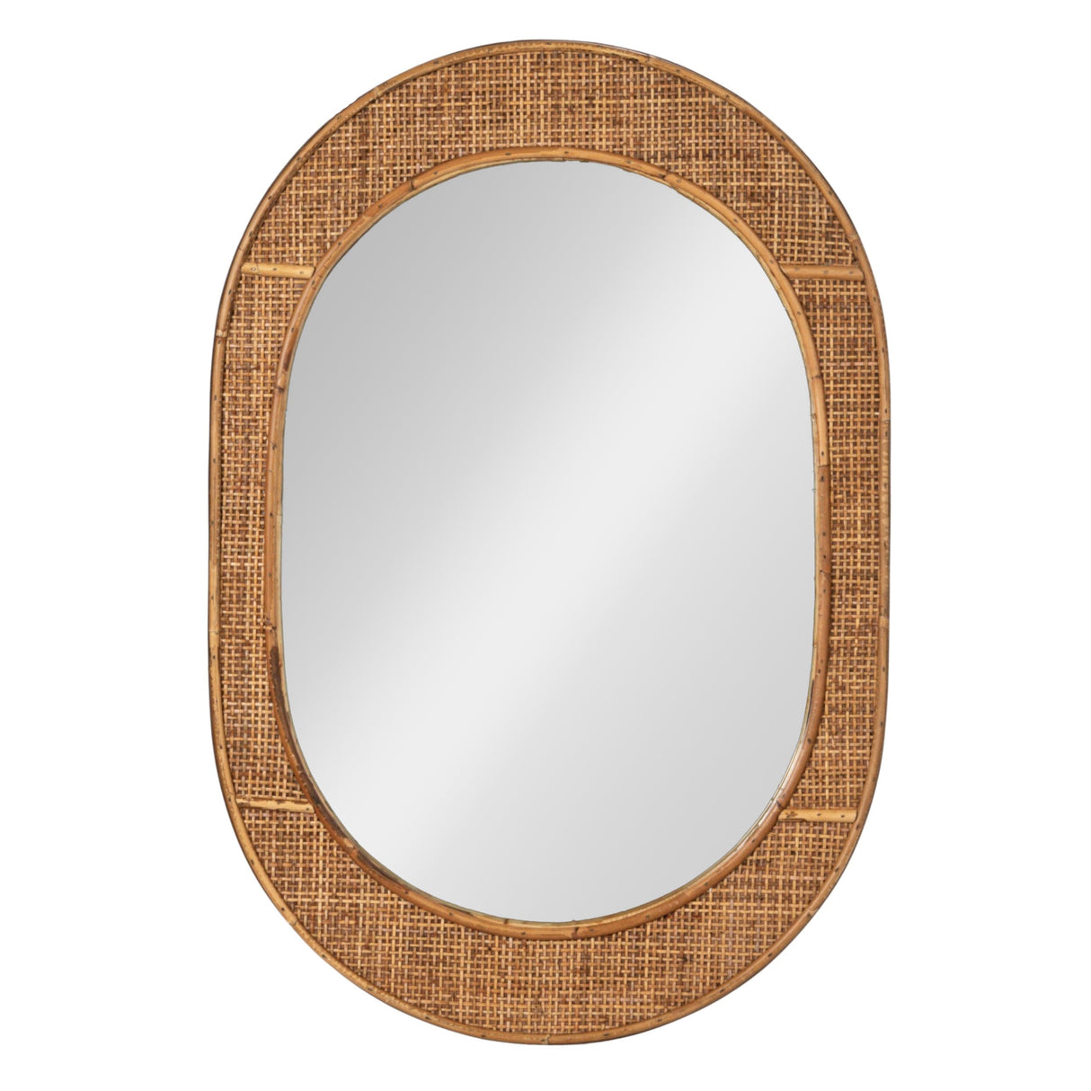 Oval Bamboo and Rattan Framed Wall Mirror, Natural