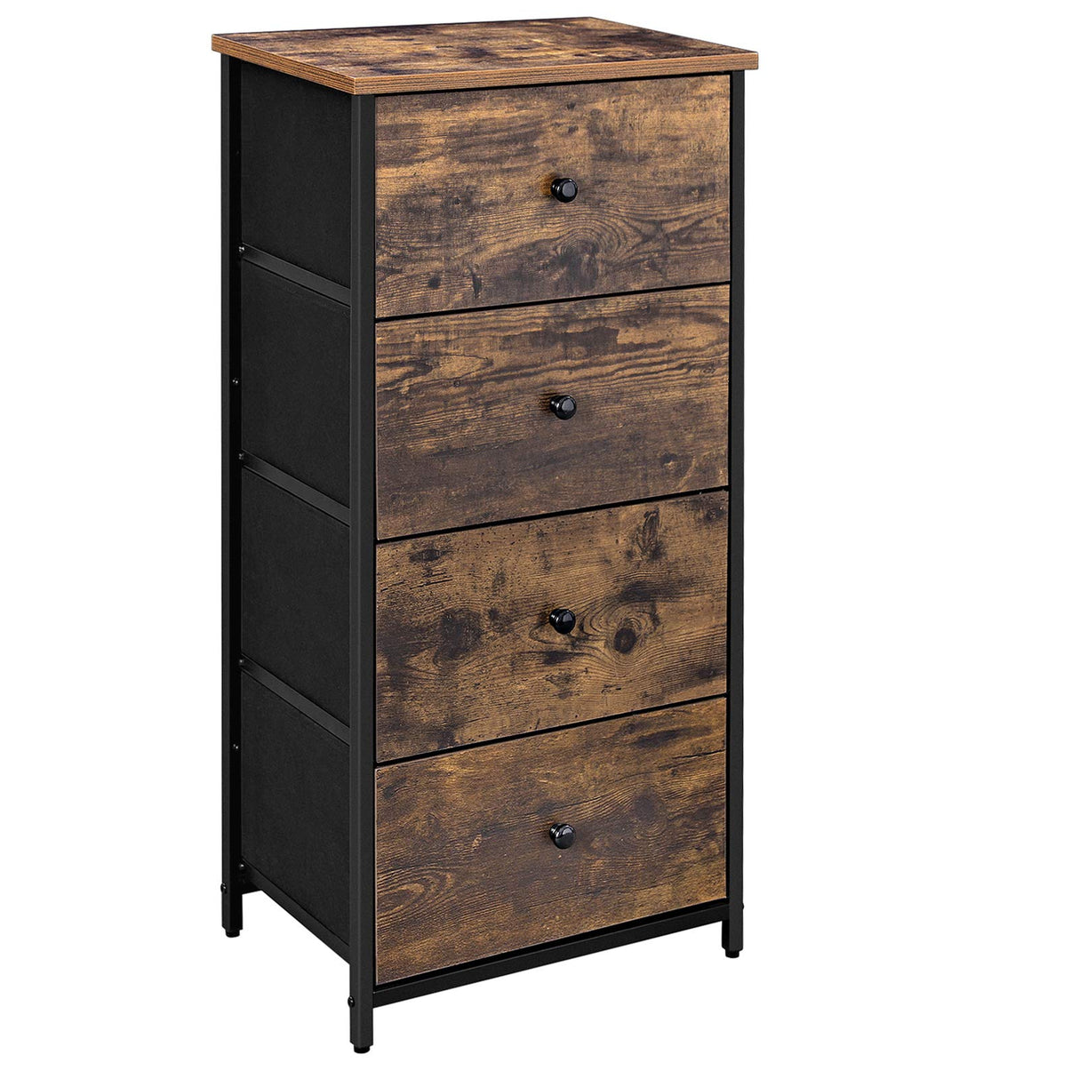 Dresser for Bedroom, Fabric Dresser with 4 Drawers, Wooden Top and Front, Metal Frame,