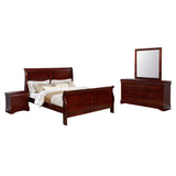 Benjara Full Size Sleigh Wooden 4 Piece Bedroom Set, Brown