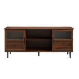 Modern Farmhouse Wood and Glass TV Stand with 2 Cabinet Doors for TV