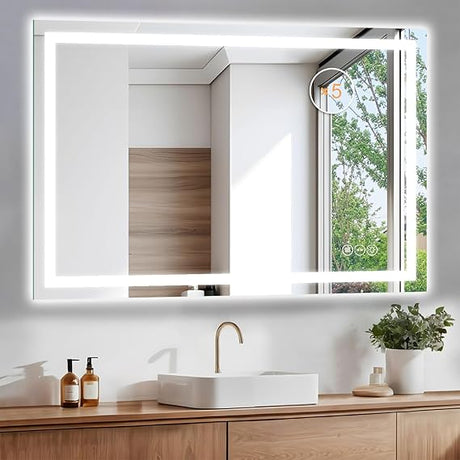 Bathroom Mirror 24 x 36 Inch Anti-Fog Bathroom Mirror with Led Illuminated Mirror, Wall Mounted Lighted Vanity Mirrors for Wall with 3 Colors Dimmable, Touch Switch Smart Mirror