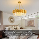 Modern Gold Crystal Chandelier Hanging Ceiling Light Fixture 12 Lights Round Crystal