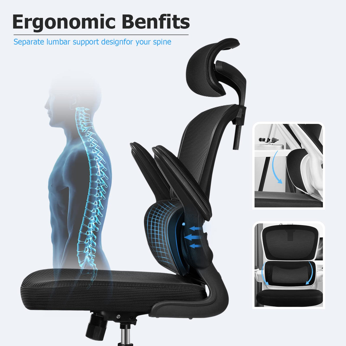 Ergonomic Office Chair, High Back Mesh Desk Chair with Lumbar Support and Adjustable