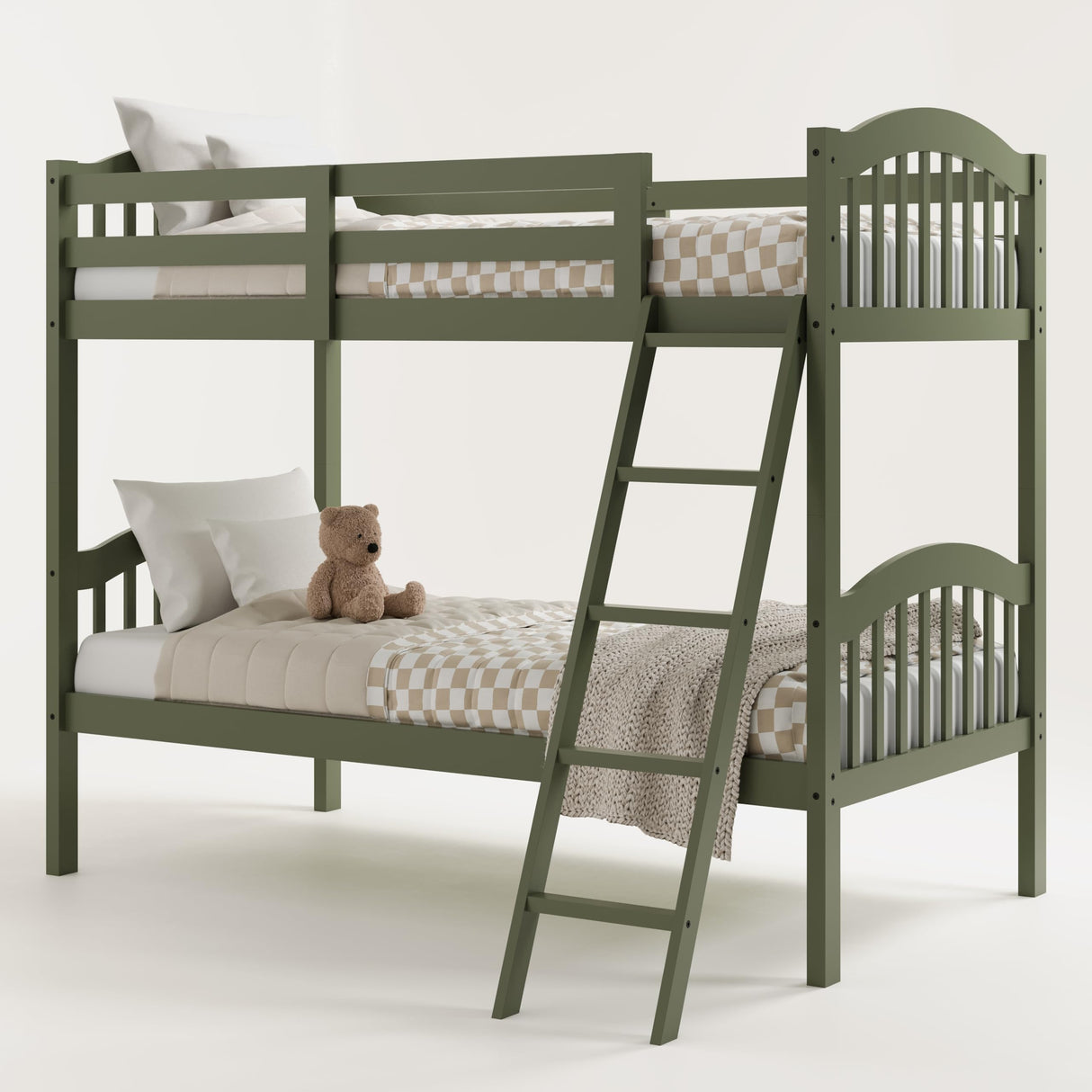 Twin-Over-Twin Bunk Bed (Olive) - GREENGUARD Gold Certified, Converts to 2 Individual