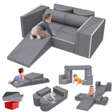 Kids Couch, 12PCS Modular Kids Play Couch with Blanket, Toddler Couch for Playroom