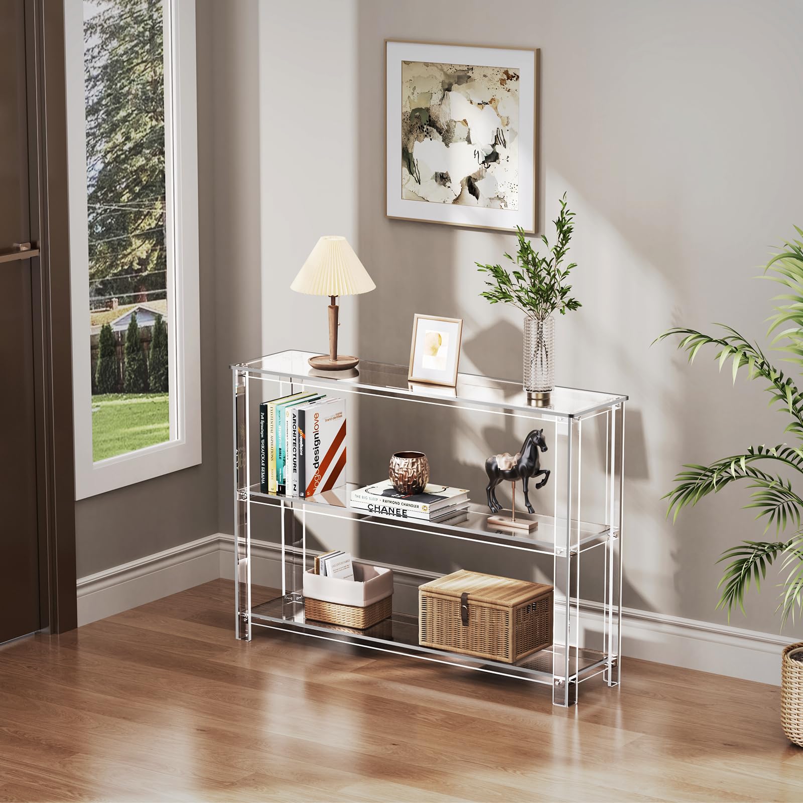 3-Tier Acrylic Console Table with Storage Shelves