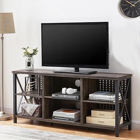 TV Stand for 70 Inch TV, Rustic Industrial Entertainment Center, Large Television Stands