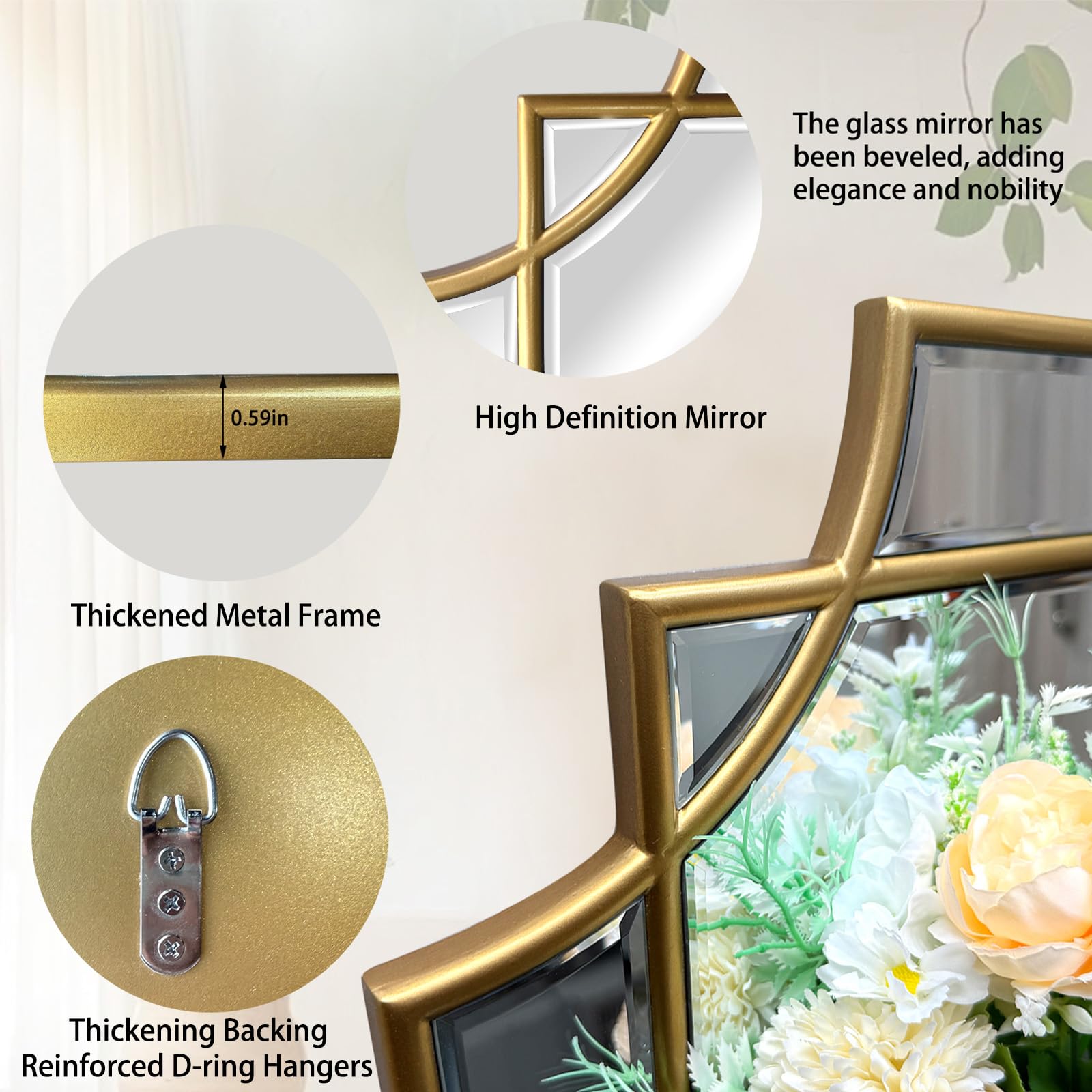 Gold Full Length Mirror 59x30 - Rectangle Beveled Wall Mirror