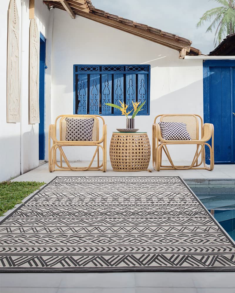 Outdoor Rug Carpet 6x9 ft, Flatweave Textured Outdoor Patio Rug Non Slip
