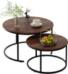 Round Coffee Table Set of 2 Modern Nesting Golden Frame Circular