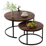 Nesting Coffee Table 31.5IN Set of 2, Rustic Brown Steel Frame Circular
