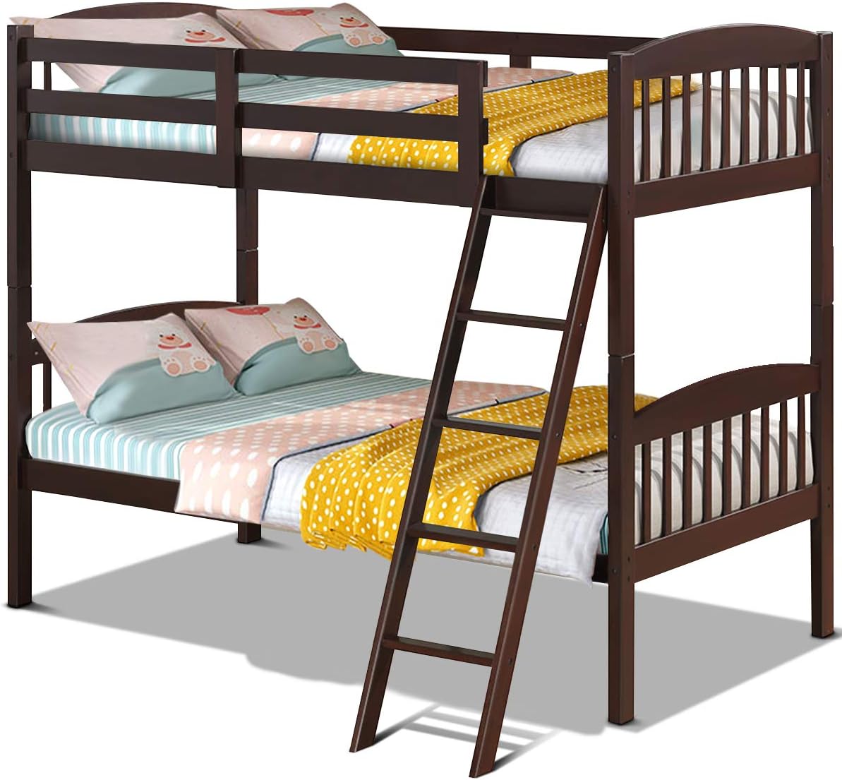 Twin Bunk Beds, Convertible Into Two Individual Solid Rubberwood Beds, Children Twin