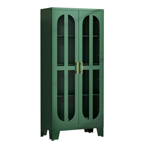 Metal Storage Cabinet, Kitchen Pantry Cabinet with 2 Cross Door Panels