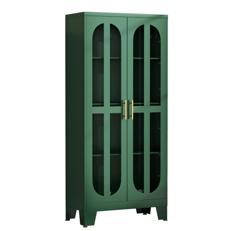 pozdeg Metal Storage Cabinet, Kitchen Pantry Cabinet with 2 Cross Door Panels and 3 Adjustable Shelves, Versatile Storage Pantry for Living Room Office Laundry Dining Room or Outdoor (Green)