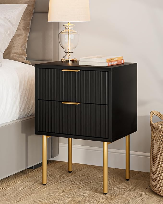 Night Stand,Mid-Century Modern Bedside Table with Storage Drawer and Open Wood