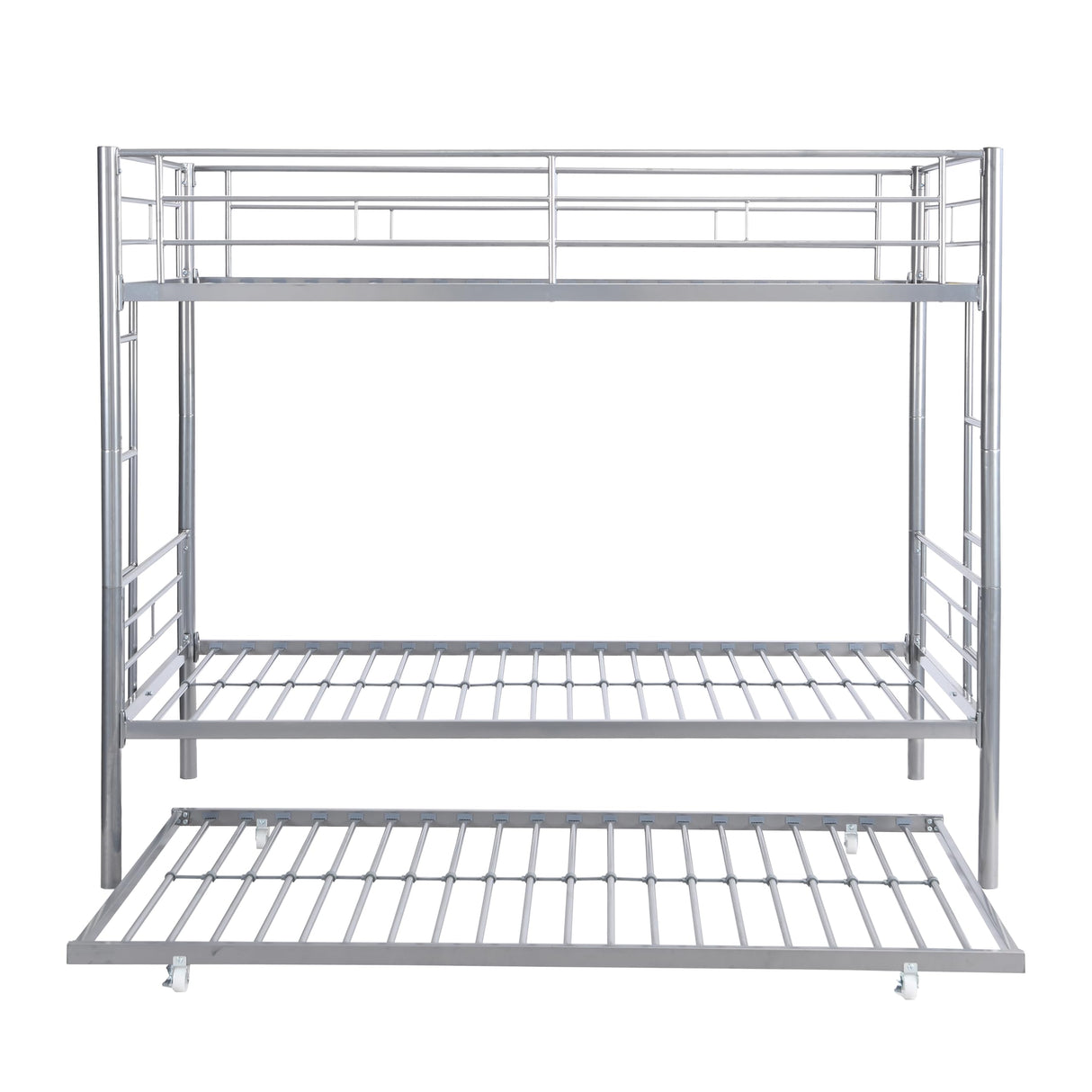 Twin Size Bunk Bed with Safety Guardrail, 2 Side Ladders, Trundle