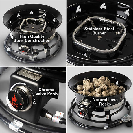 Outland Living Portable Propane Fire Pit, 19 - inch, 58,000 BTU with Fire Pit Cover & Carry Kit, Smokeless Gas Firebowl | Perfect for Camping, Patio, Backyard, Tailgating, Deck, RV| Black 893 Deluxe - Bircata