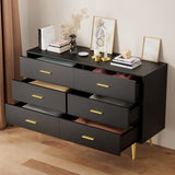 Black 6 Drawer Dresser for Bedroom, Wooden Black Double Dresser with Gold Handles