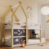 House Bunk Beds, Twin Over Twin Bunk Bed Wooden Floor Bunk Bed Frame for Kids,