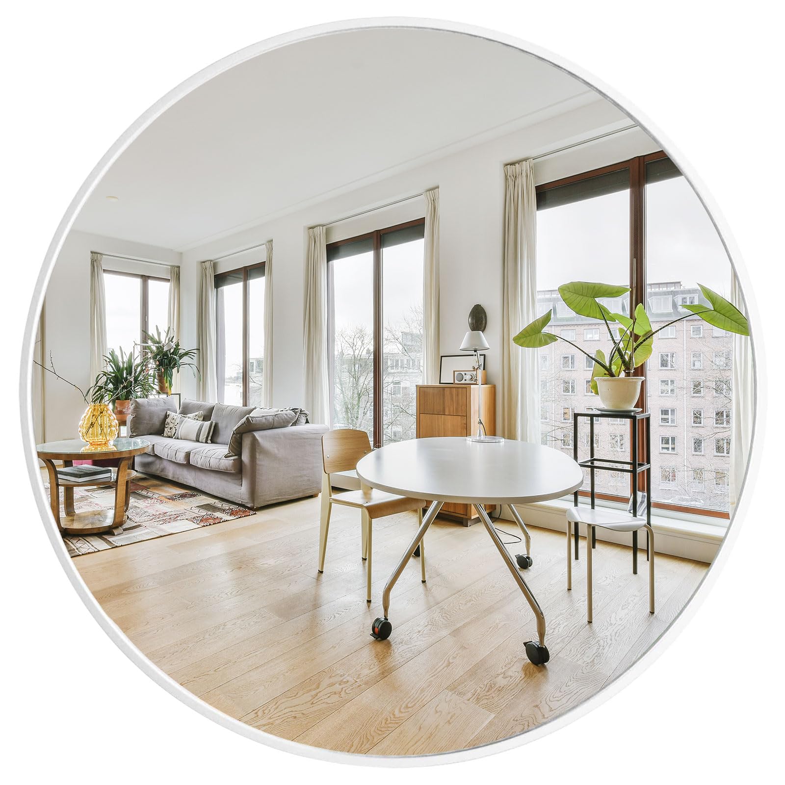 39 Inch Large Round Mirror White, Metal Framed Wall-Mounted Mirror | Oversized Circle