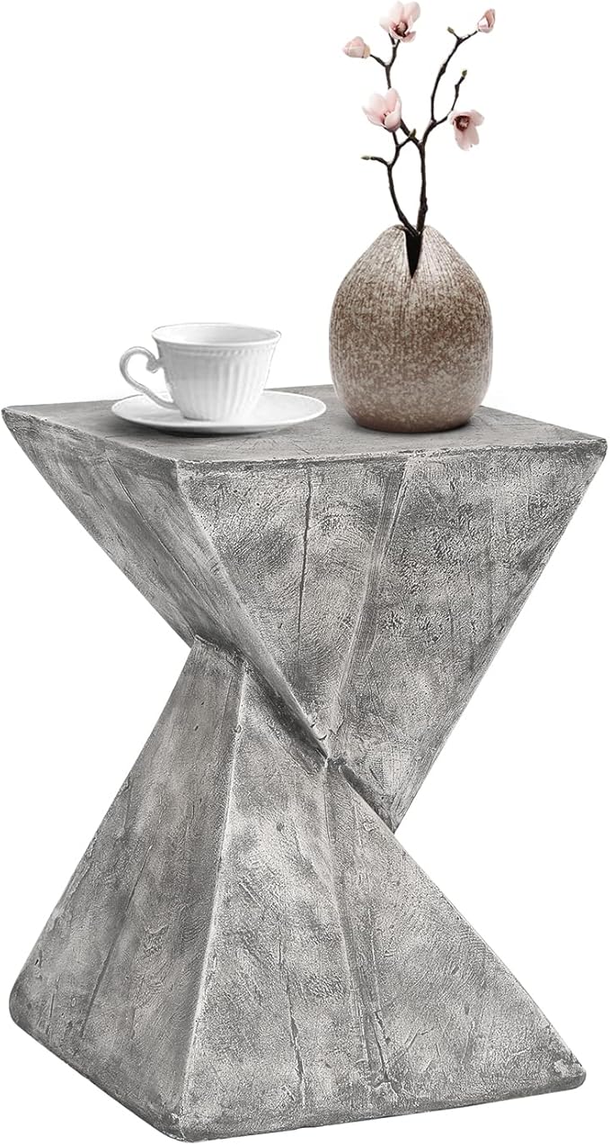 Outdoor Indoor Concrete Side Table, Modern Lightweight Accent End Table for Living Room